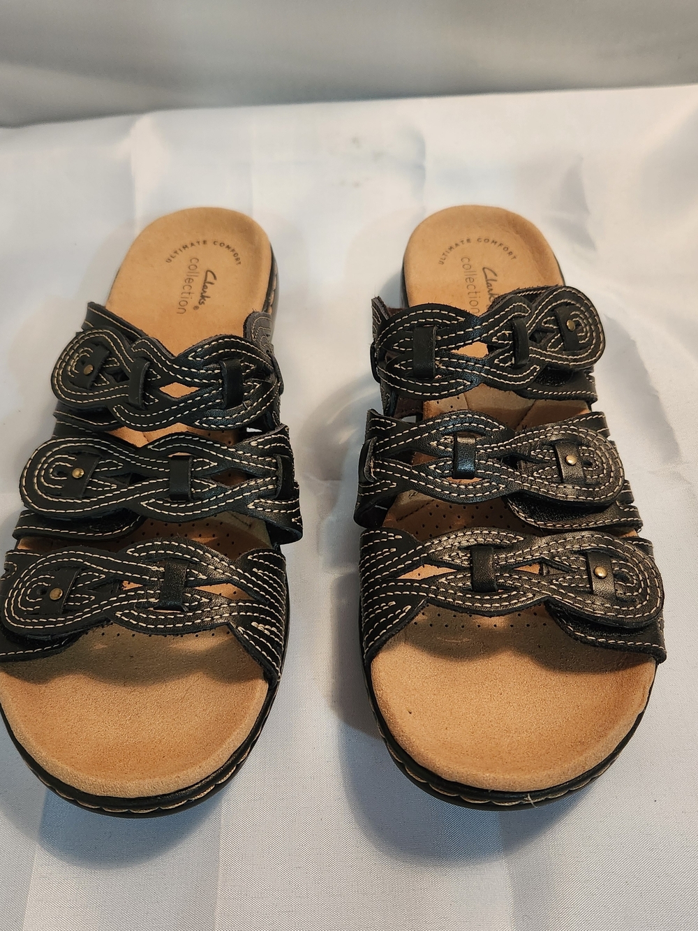 Clarks Women's Black Triple-Strap Comfort Sandals